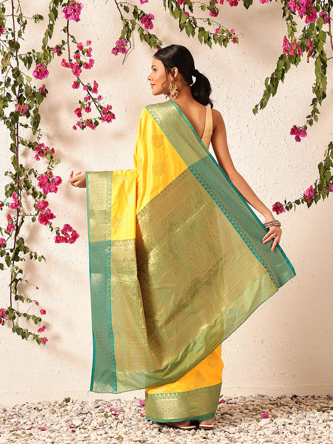 Yellow Banarasi Silk Saree with Traditional Woven Design