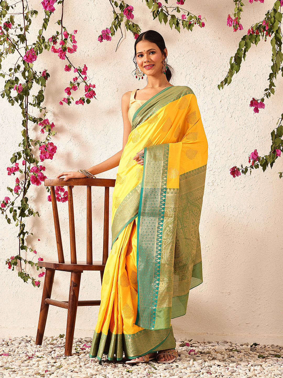 Yellow Banarasi Silk Saree with Traditional Woven Design