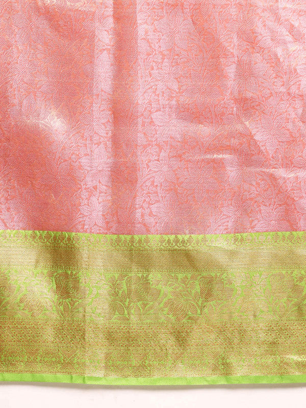 Pink Tissue Silk Floral Saree with Zari Design and Blouse Piece
