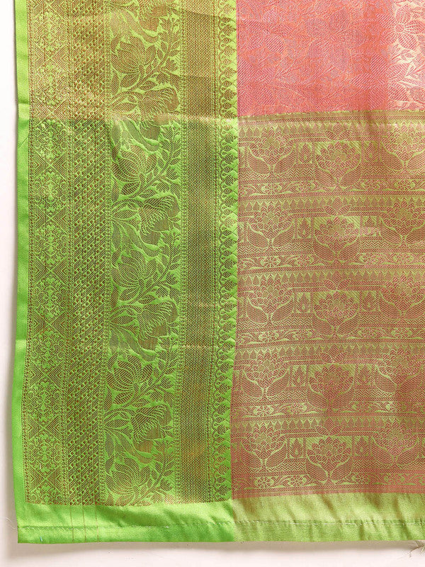 Pink Tissue Silk Floral Saree with Zari Design and Blouse Piece