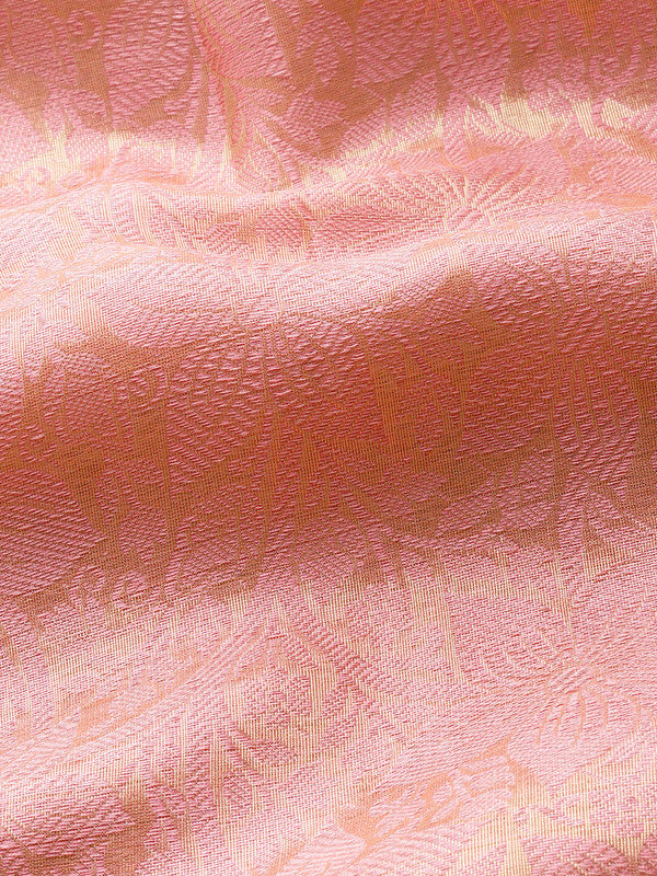 Pink Tissue Silk Floral Saree with Zari Design and Blouse Piece