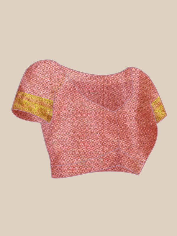 Pink Tissue Silk Floral Saree with Zari Design and Blouse Piece