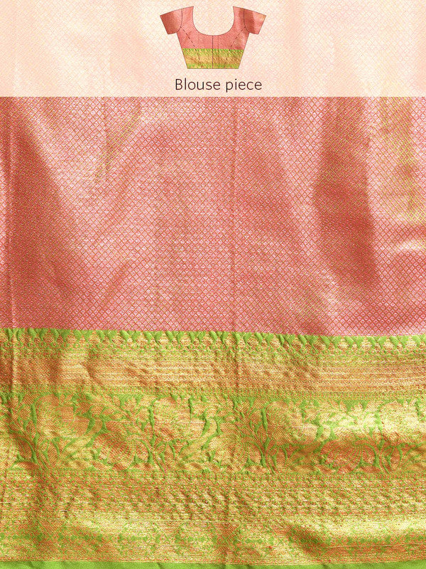 Pink Tissue Silk Floral Saree with Zari Design and Blouse Piece