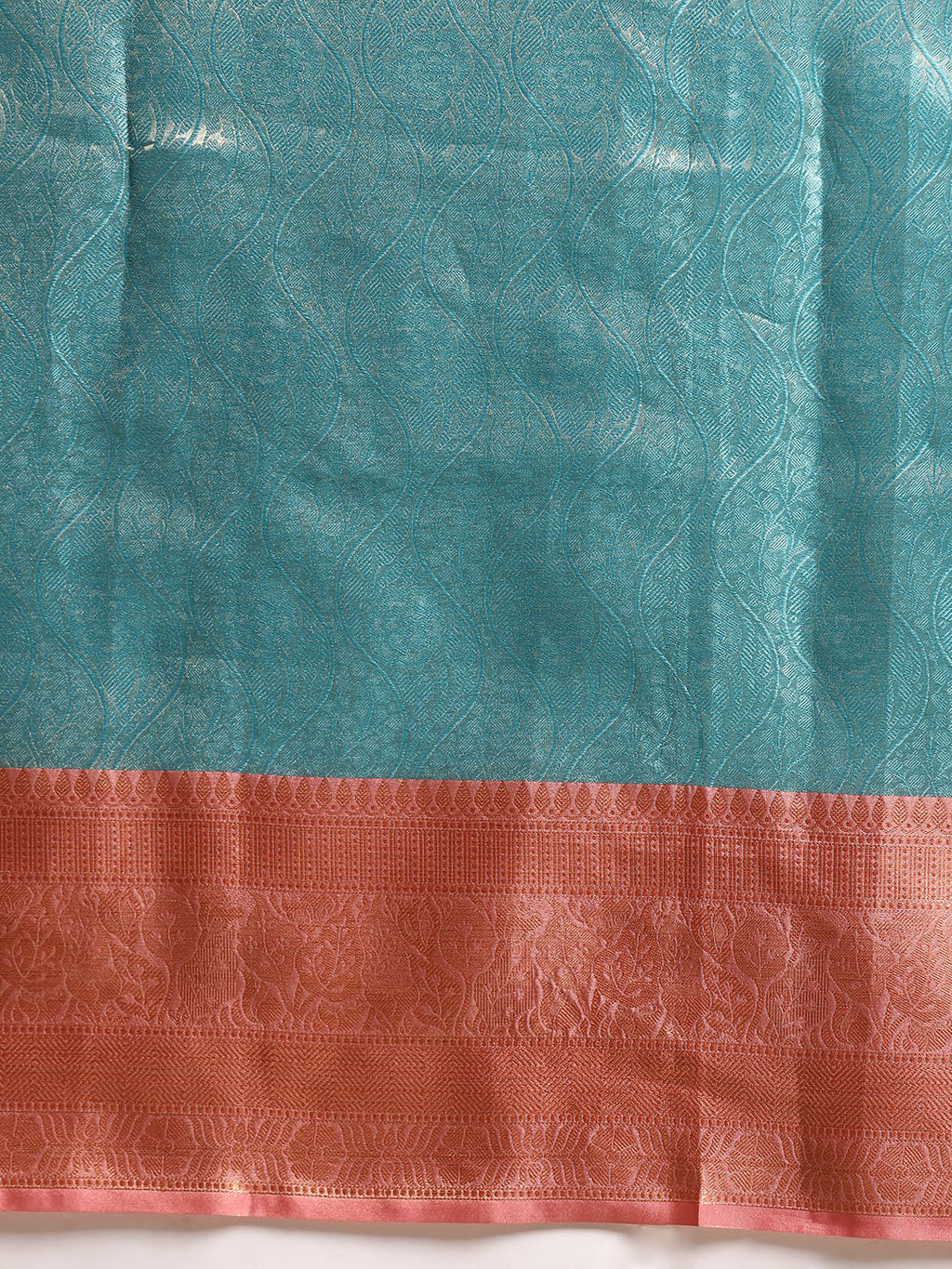 Turquoise Tissue Silk Floral Zari Woven Saree with Unstitched Blouse