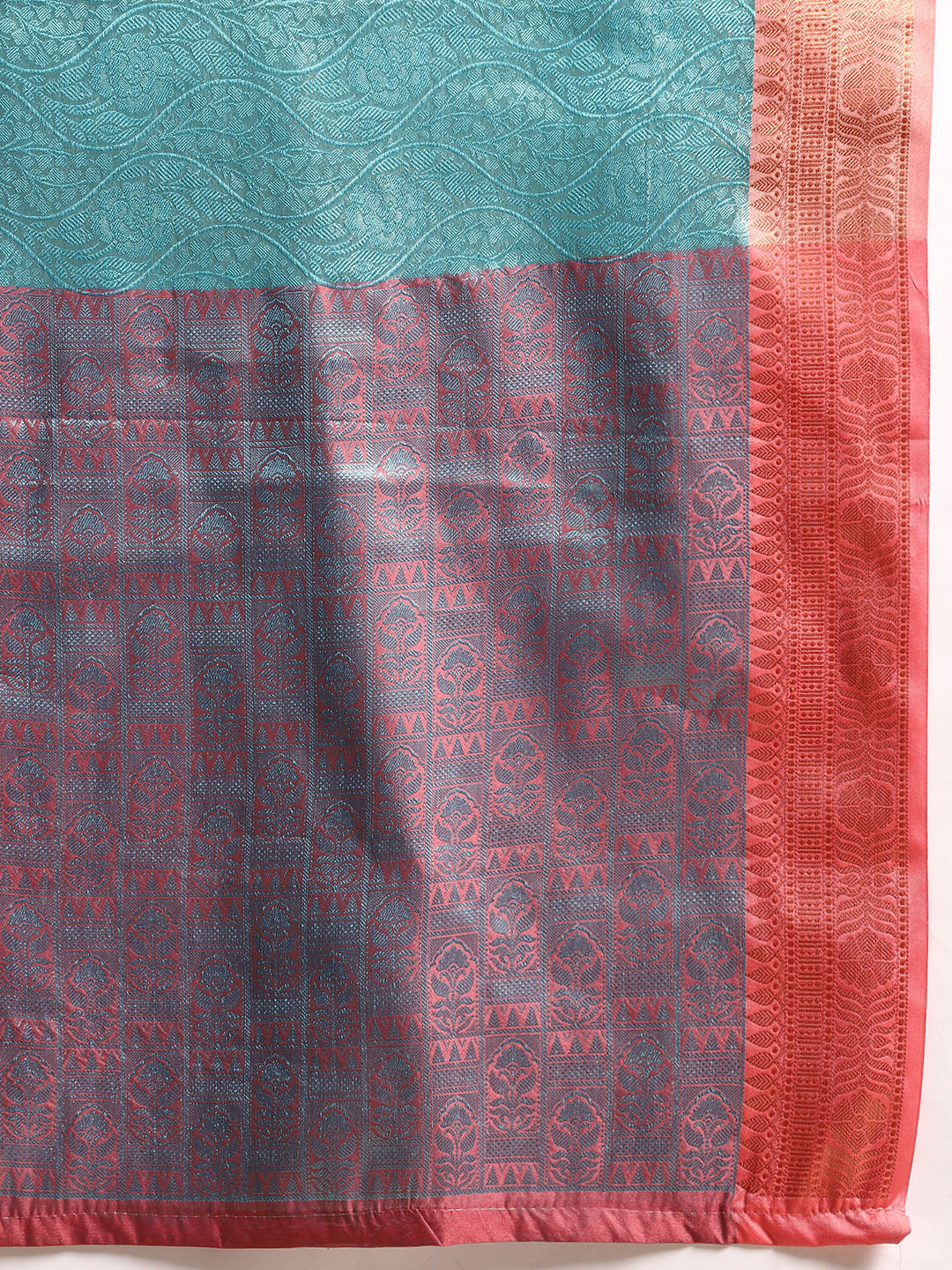Turquoise Tissue Silk Floral Zari Woven Saree with Unstitched Blouse