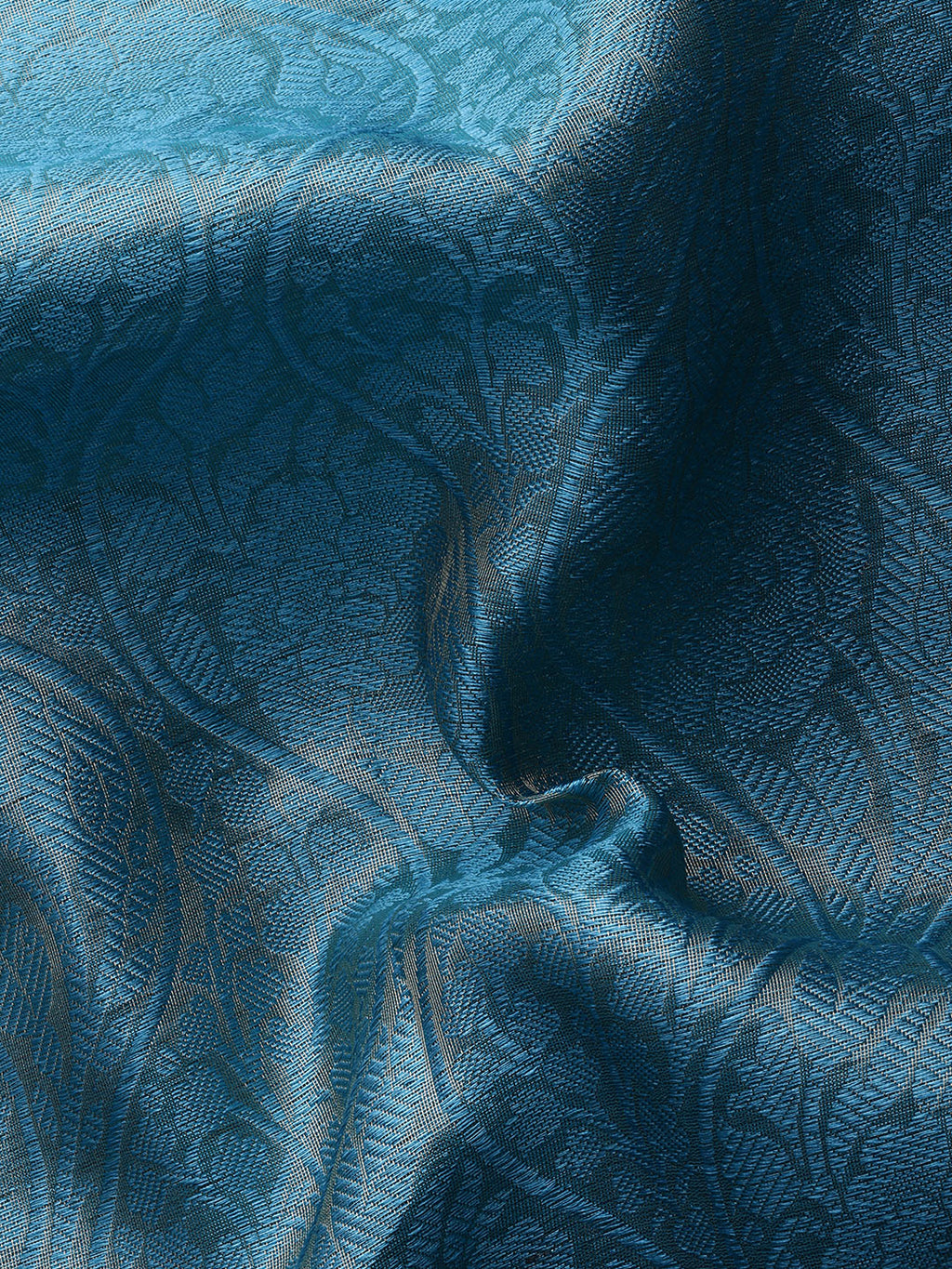 Turquoise Tissue Silk Floral Zari Woven Saree with Unstitched Blouse