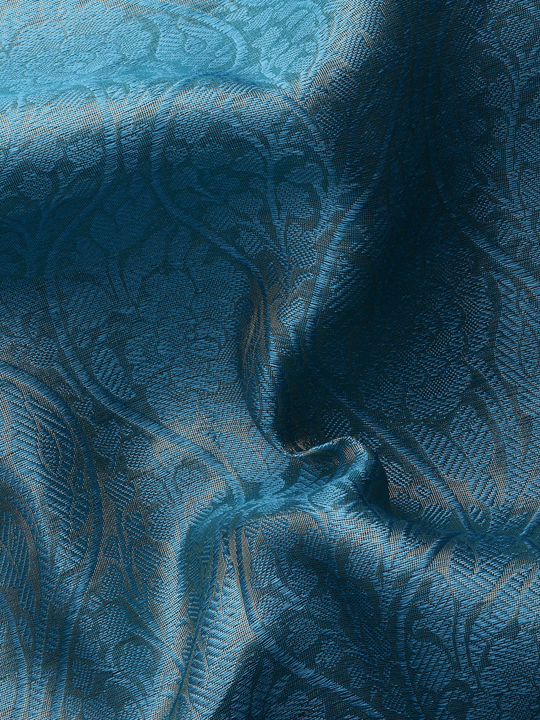 Turquoise Tissue Silk Floral Zari Woven Saree with Unstitched Blouse