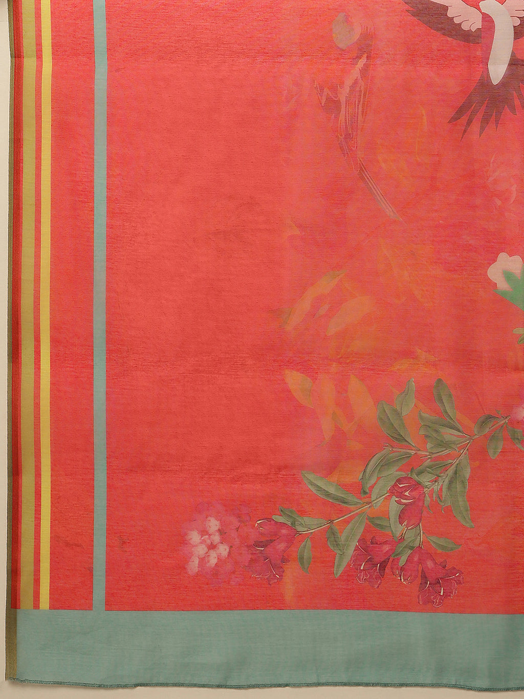 Red Fruits Digital Printed Chanderi Cotton Blend Saree
