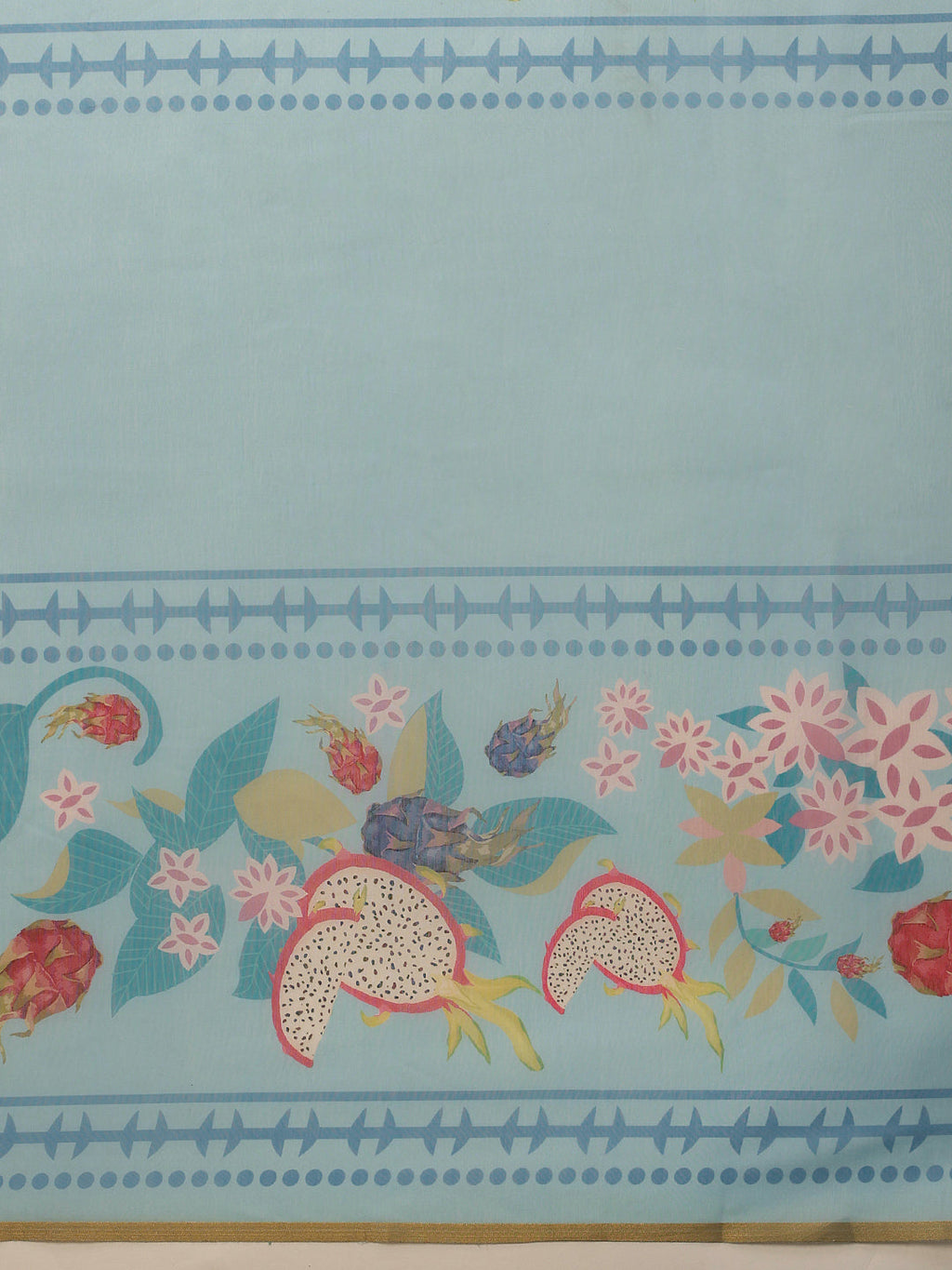 Blue Fruits Digital Printed Chanderi Cotton Blend Saree