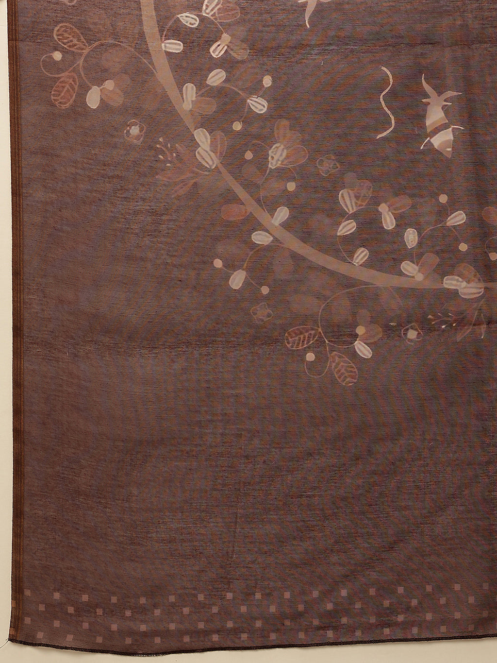 Brown Floral Digital Printed Chanderi Cotton Blend Saree