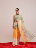 Yellow Chanderi Cotton blend saree with vibrant fruit digital prints