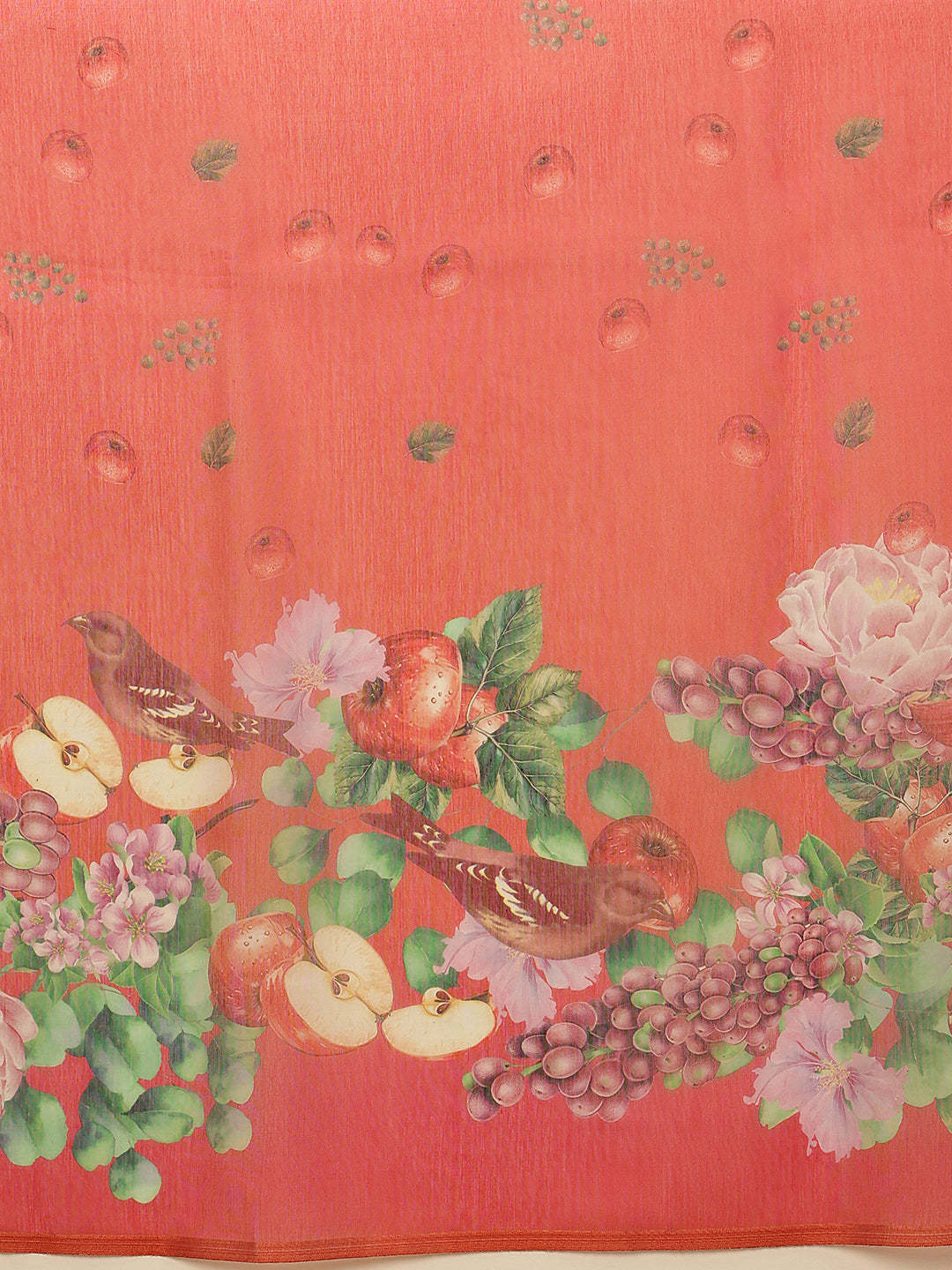 Red Chanderi Cotton Blend Saree with Fruit Print