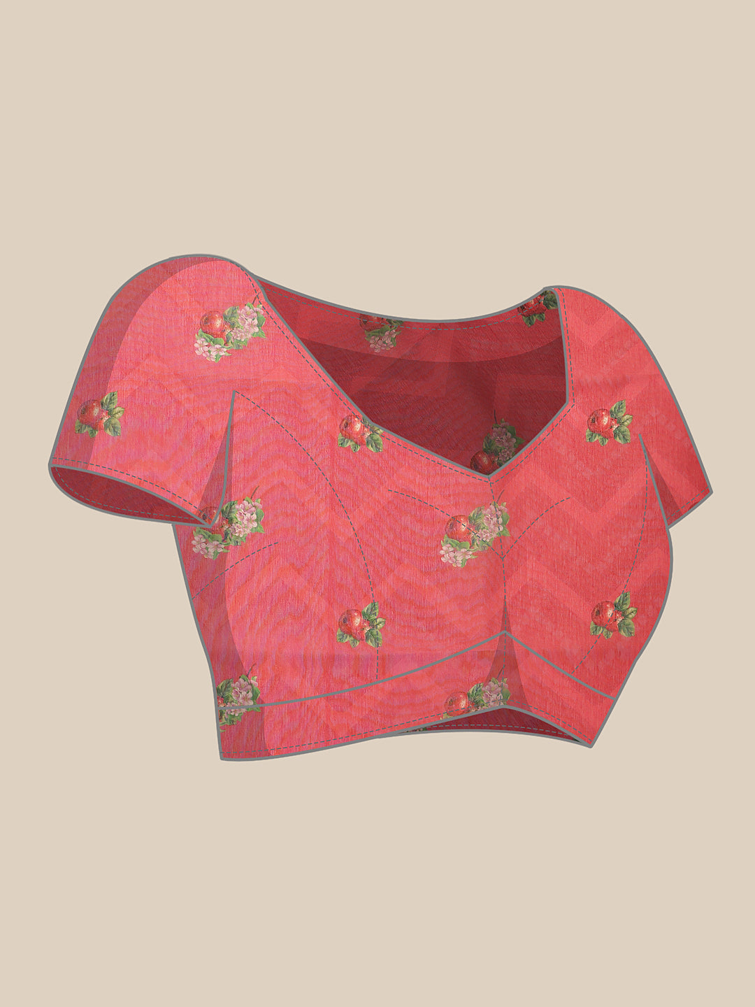 Red Chanderi Cotton Blend Saree with Fruit Print