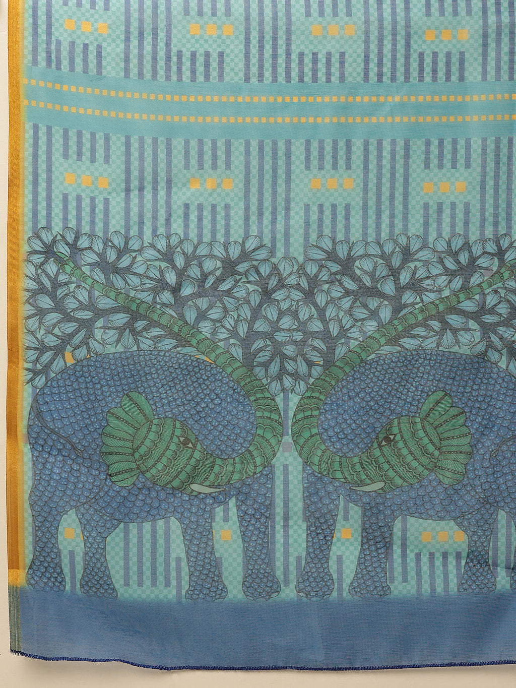 Teal Chanderi Cotton Blend Saree with Abstract Digital Print