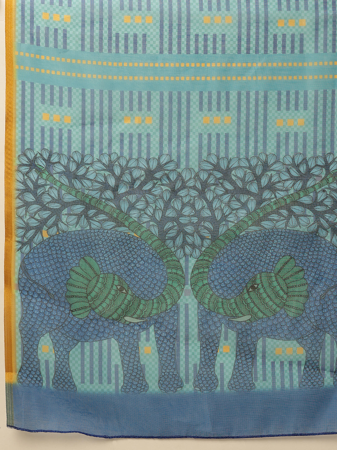 Teal Chanderi Cotton Blend Saree with Abstract Digital Print