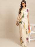 Cream chiffon Bollywood saree with beautiful digital floral prints