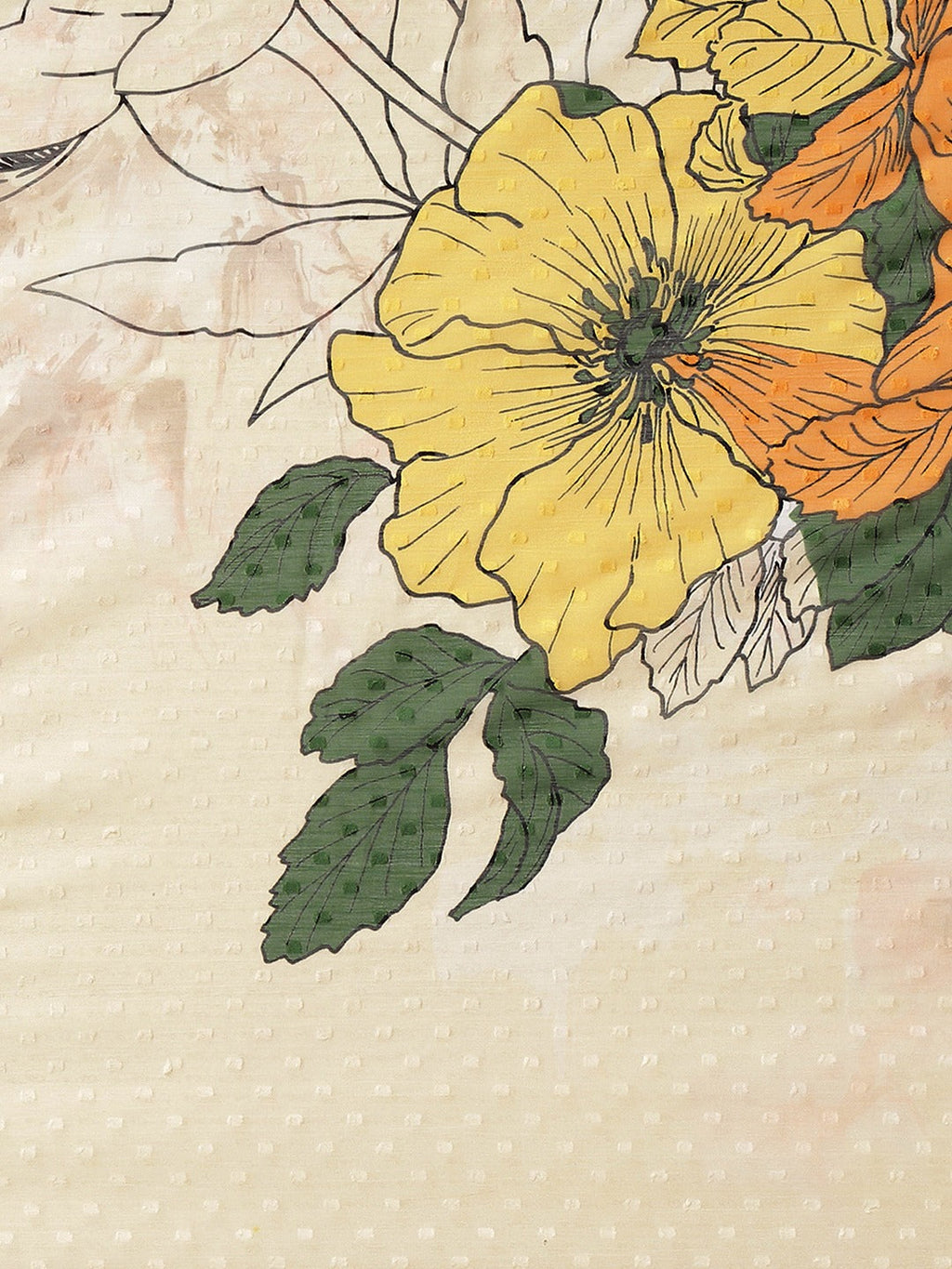 Cream Bollywood Chiffon Saree with Digital Floral Print