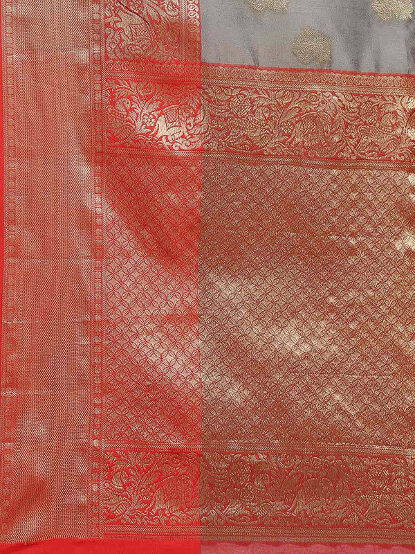 Gray Pure Silk Saree with Floral Woven Zari Design