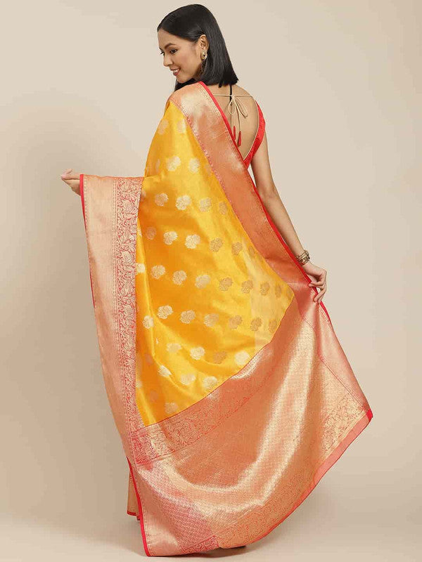 Yellow Pure Silk Saree with Woven Zari Floral Design