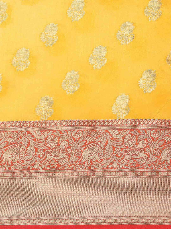 Yellow Pure Silk Saree with Woven Zari Floral Design