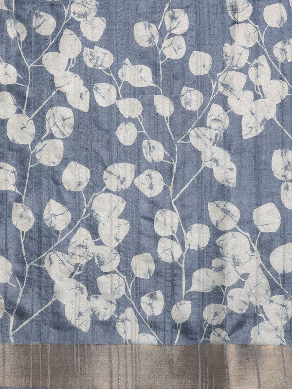 Blue Silk Blend Floral Digital Print Saree with Blouse Piece