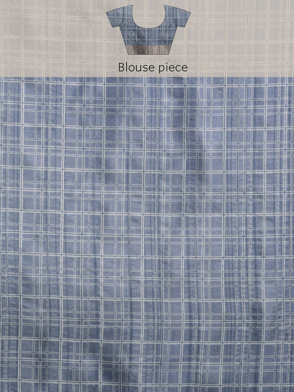 Blue Silk Blend Floral Digital Print Saree with Blouse Piece