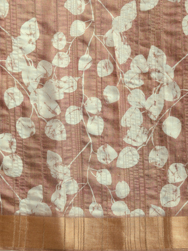 Brown Silk Blend Floral Digital Print Saree with Blouse Piece