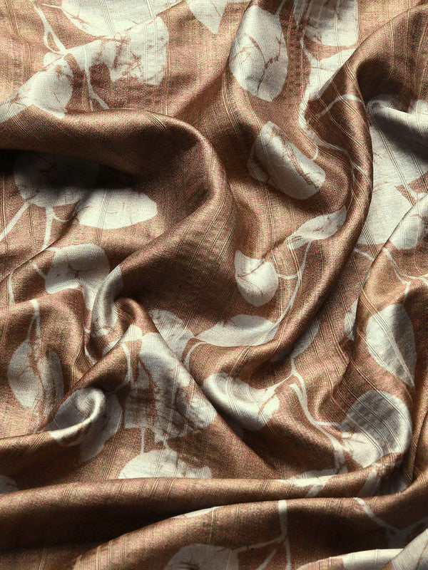 Brown Silk Blend Floral Digital Print Saree with Blouse Piece