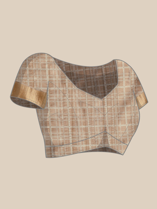 Brown Silk Blend Floral Digital Print Saree with Blouse Piece
