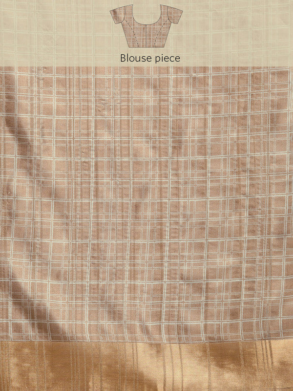 Brown Silk Blend Floral Digital Print Saree with Blouse Piece