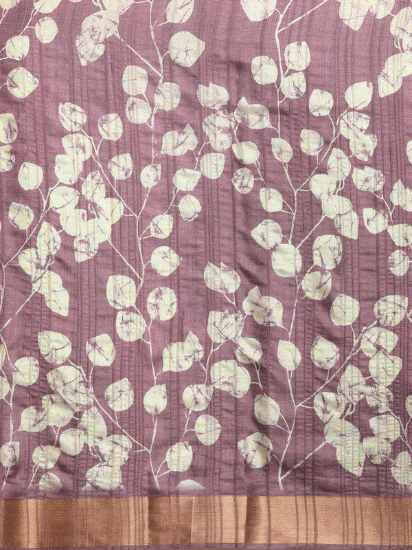 Purple Silk Blend Floral Digital Print Saree with Unstitched Blouse