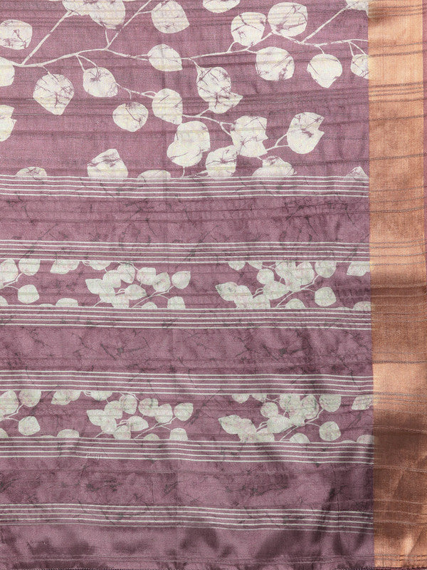 Purple Silk Blend Floral Digital Print Saree with Unstitched Blouse