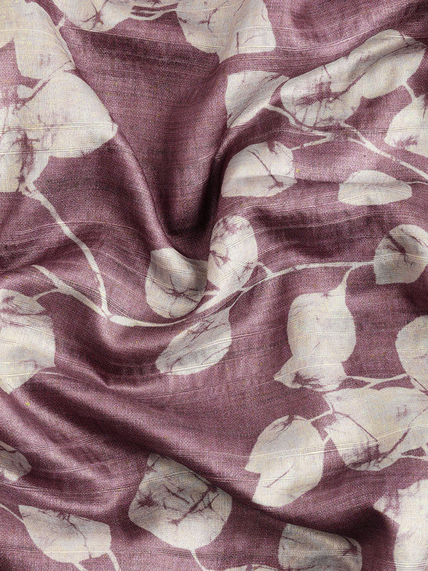 Purple Silk Blend Floral Digital Print Saree with Unstitched Blouse