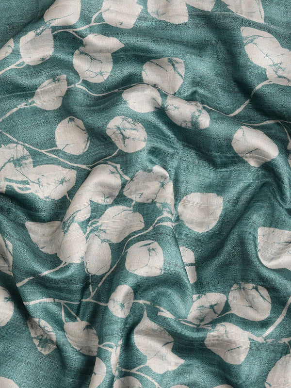 Turquoise Silk Blend Floral Digital Print Saree with Blouse Piece