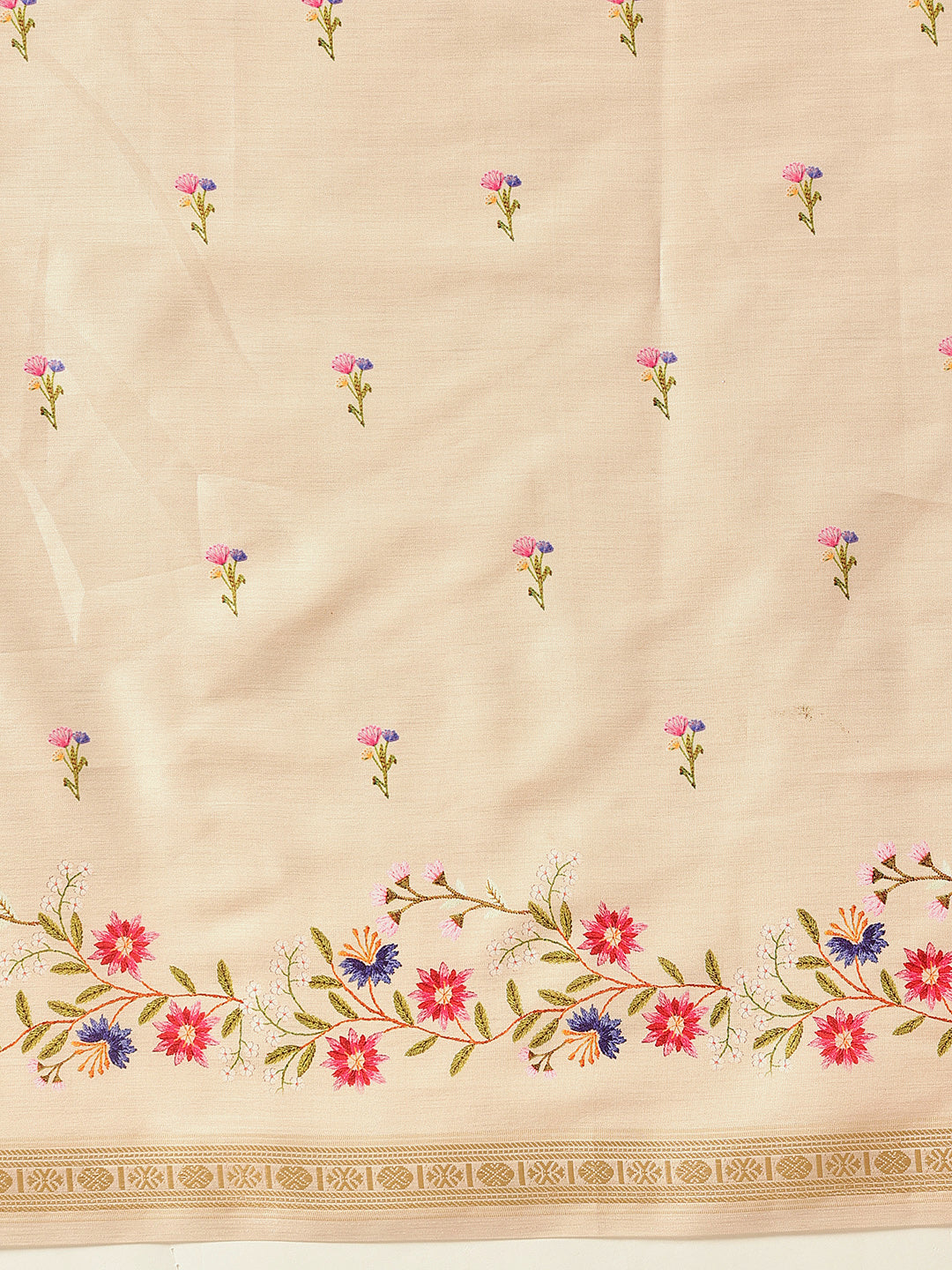 Beige Banarasi Art Silk Saree with Floral Digital Print