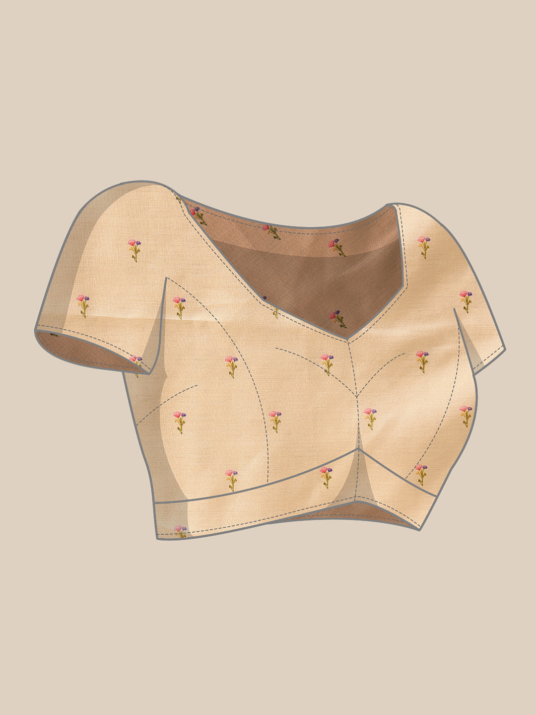 Beige Banarasi Art Silk Saree with Floral Digital Print