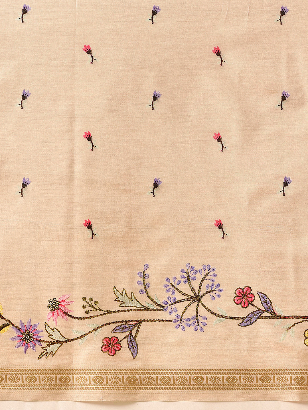 Beige Banarasi Art Silk Saree with Floral Digital Prints