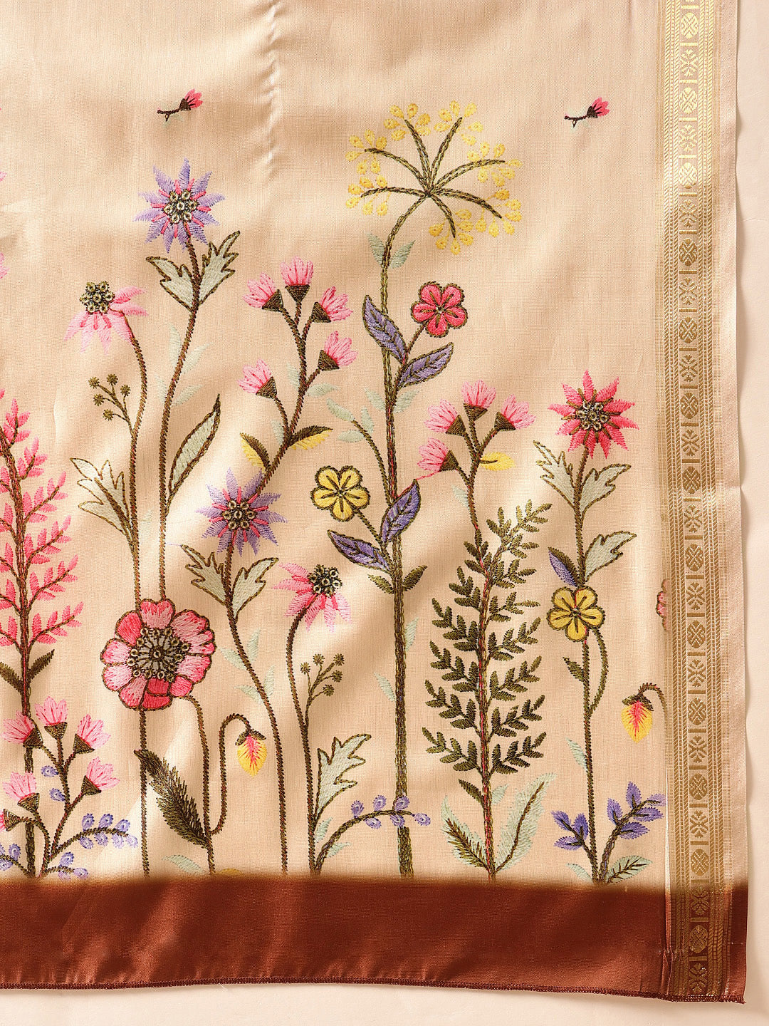 Beige Banarasi Art Silk Saree with Floral Digital Prints