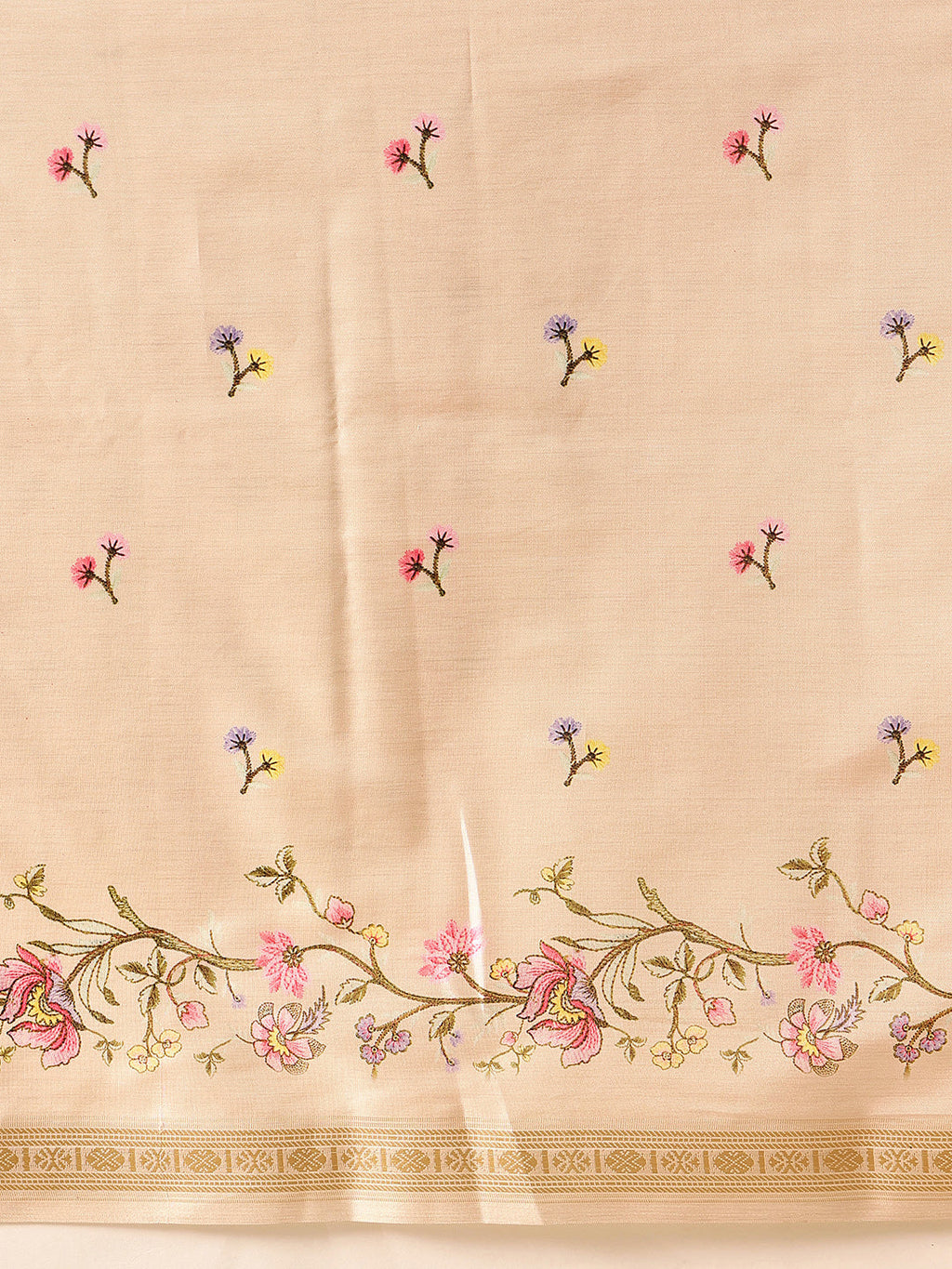 Beige Banarasi Art Silk Saree with Floral Digital Print