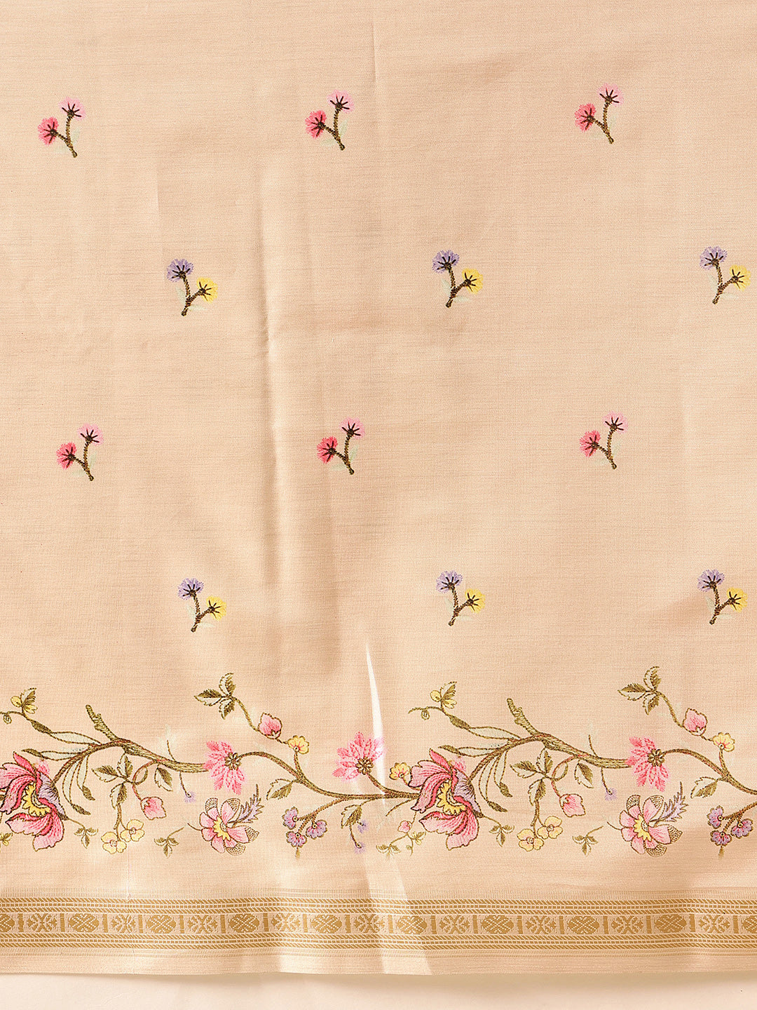 Beige Banarasi Art Silk Saree with Floral Digital Print
