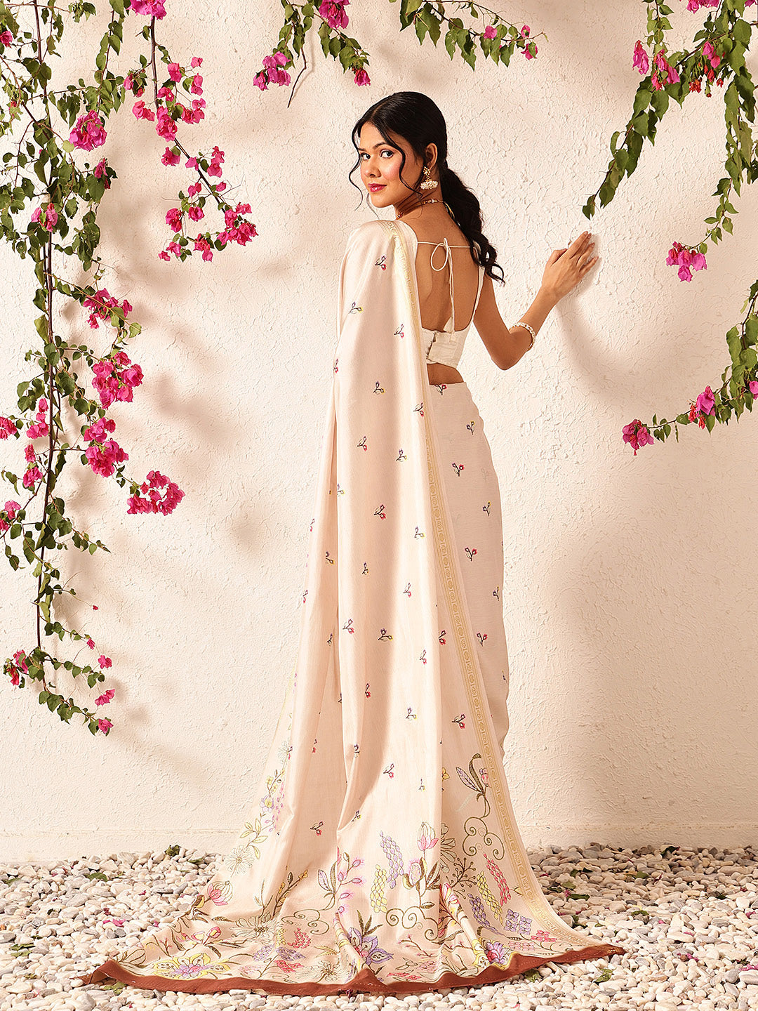 Beige Banarasi Art Silk Saree with Floral Digital Print