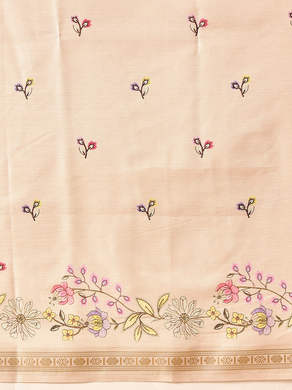 Beige Banarasi Art Silk Saree with Floral Digital Print