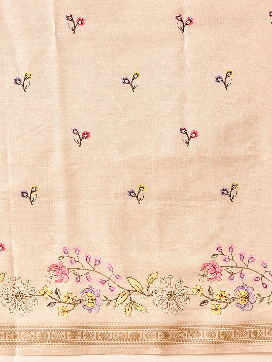 Beige Banarasi Art Silk Saree with Floral Digital Print