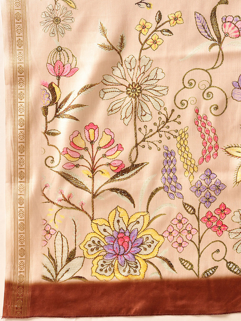 Beige Banarasi Art Silk Saree with Floral Digital Print