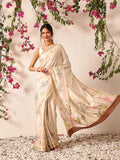 Elegant beige Banarasi Art Silk saree with floral digital prints