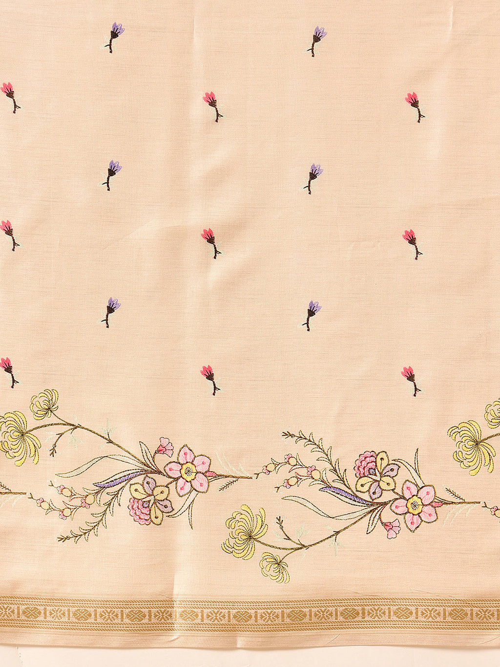 Beige Banarasi Art Silk Saree with Floral Digital Print