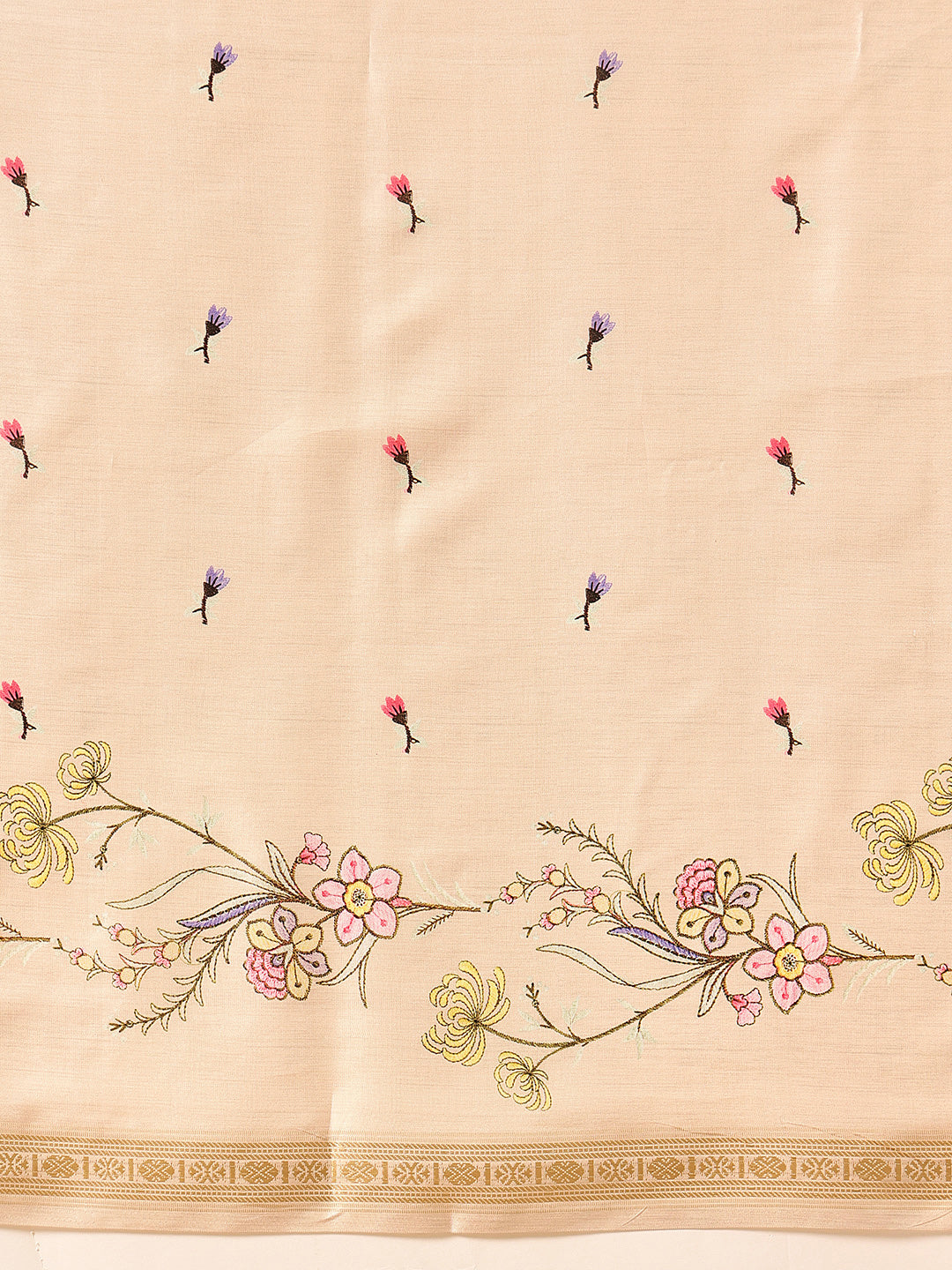 Beige Banarasi Art Silk Saree with Floral Digital Print