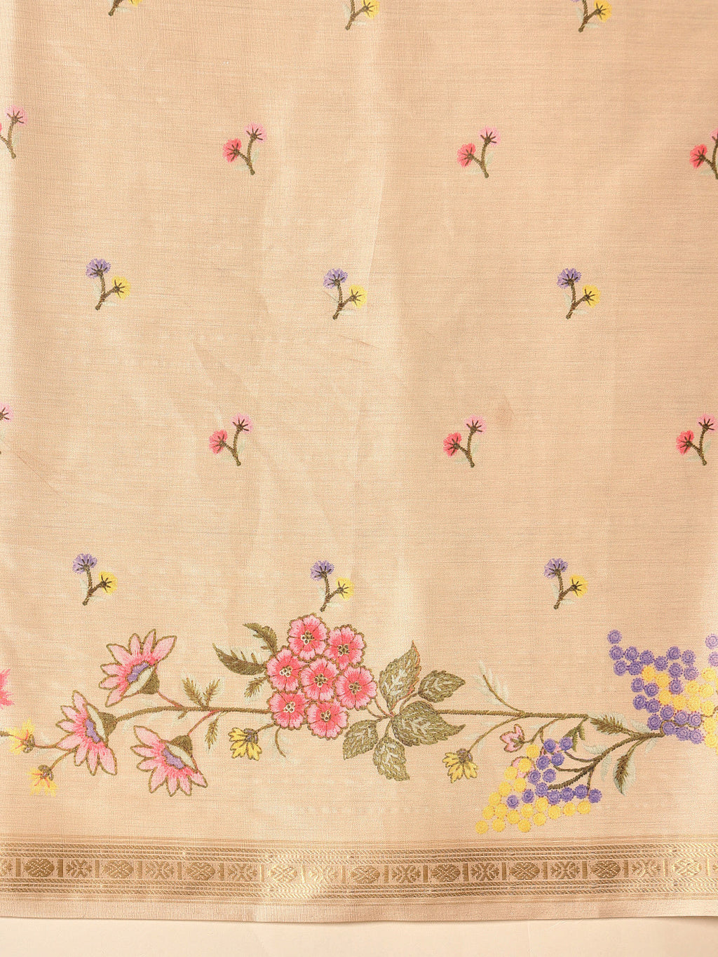 Beige Banarasi Art Silk Saree with Floral Digital Prints