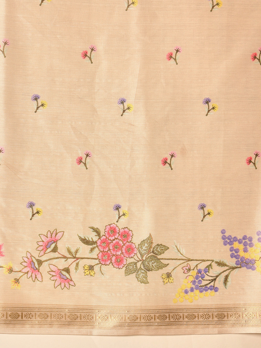 Beige Banarasi Art Silk Saree with Floral Digital Prints