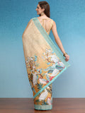 Beige Tusser Silk Digital Print Animal Print Saree with Unstitched Blouse - Hiral Fashion